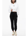 Off-White Brushed Cotton Cropped Hoodie with Rhinestone Embellished Lo