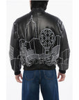 Off-White Leather SKYLINE Varsity Bomber