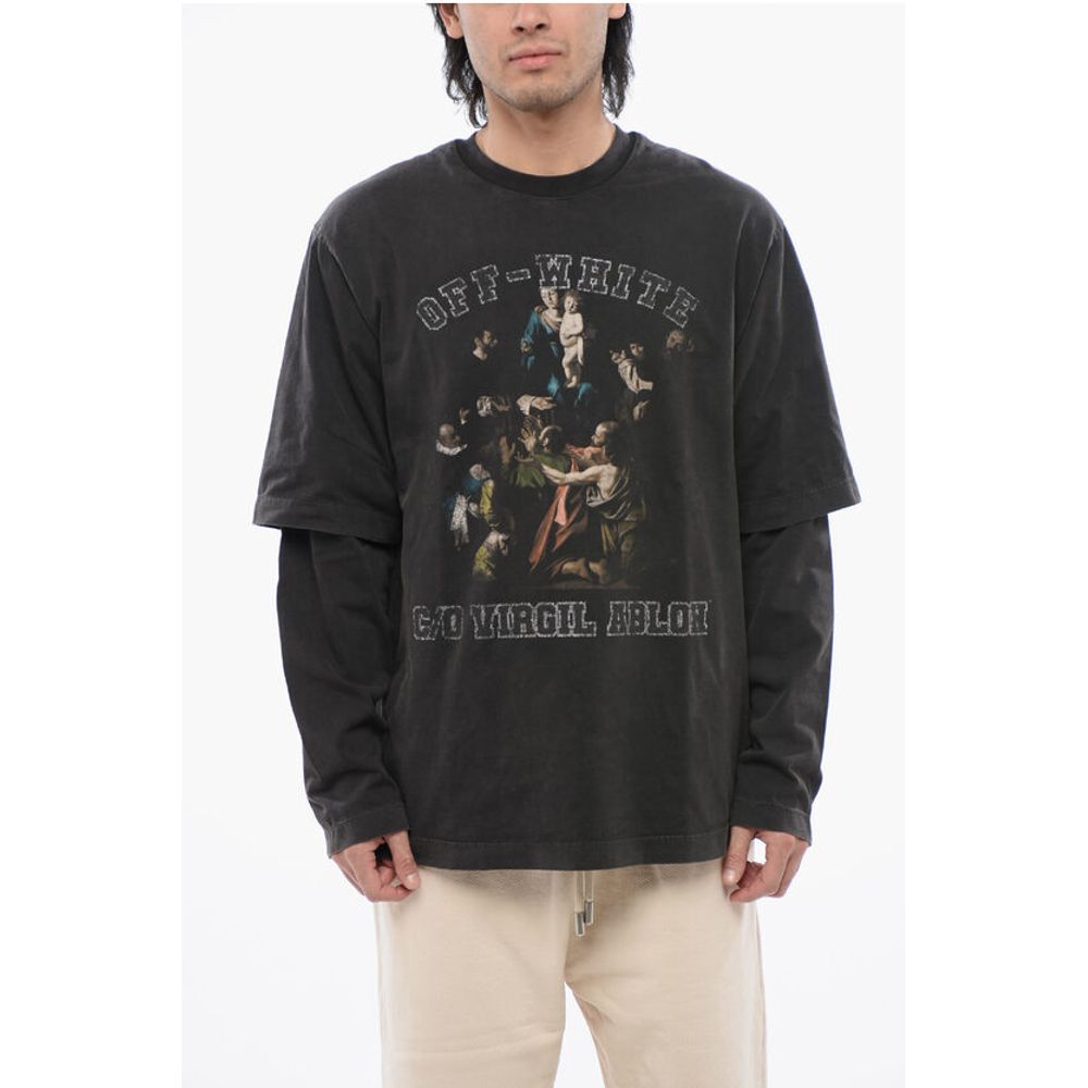 Off-White Long Sleeved Layered MARY Printed T-shirt