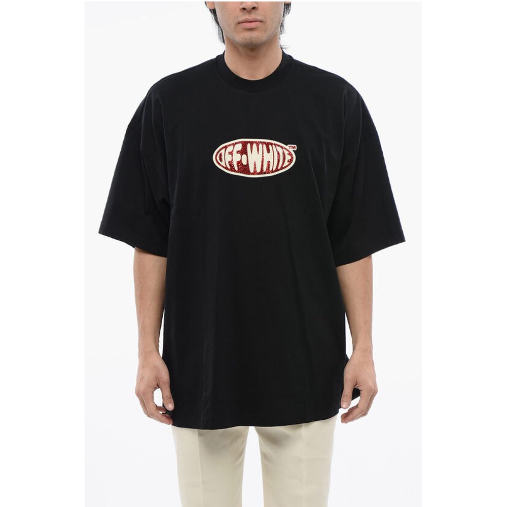 Off-White Logoed T-shirt Embelished With Rhinestones
