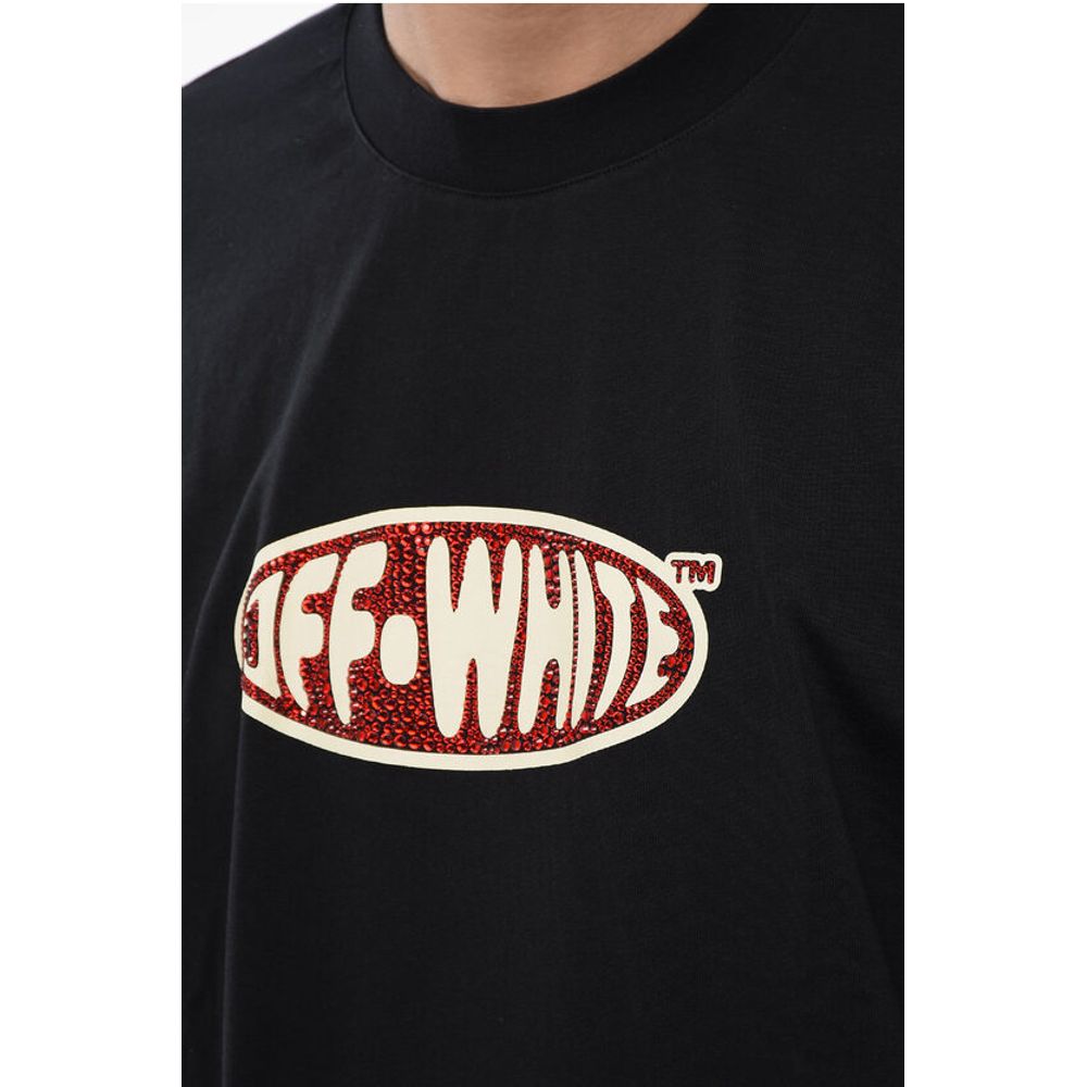 Off-White Logoed T-shirt Embelished With Rhinestones