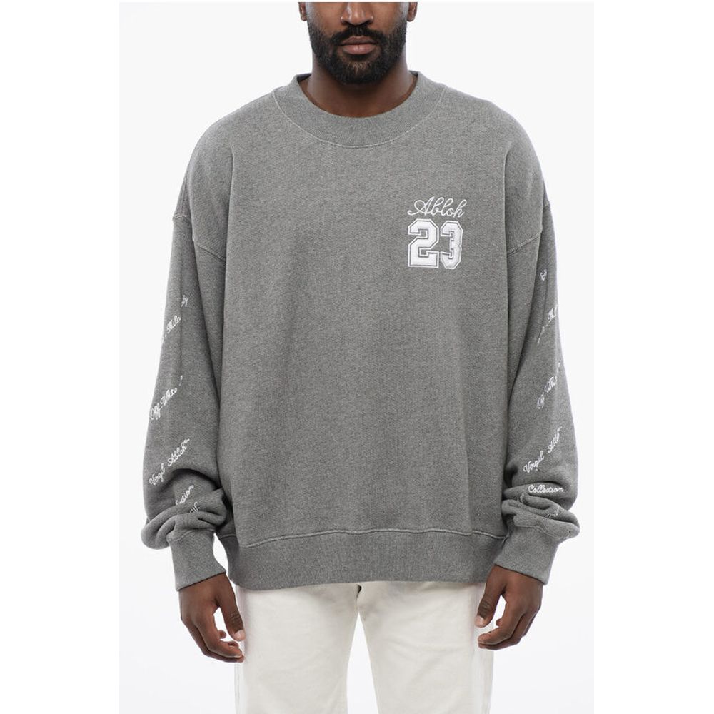 Off-White Solid Color Crewneck Sweatshirt with Embroideries