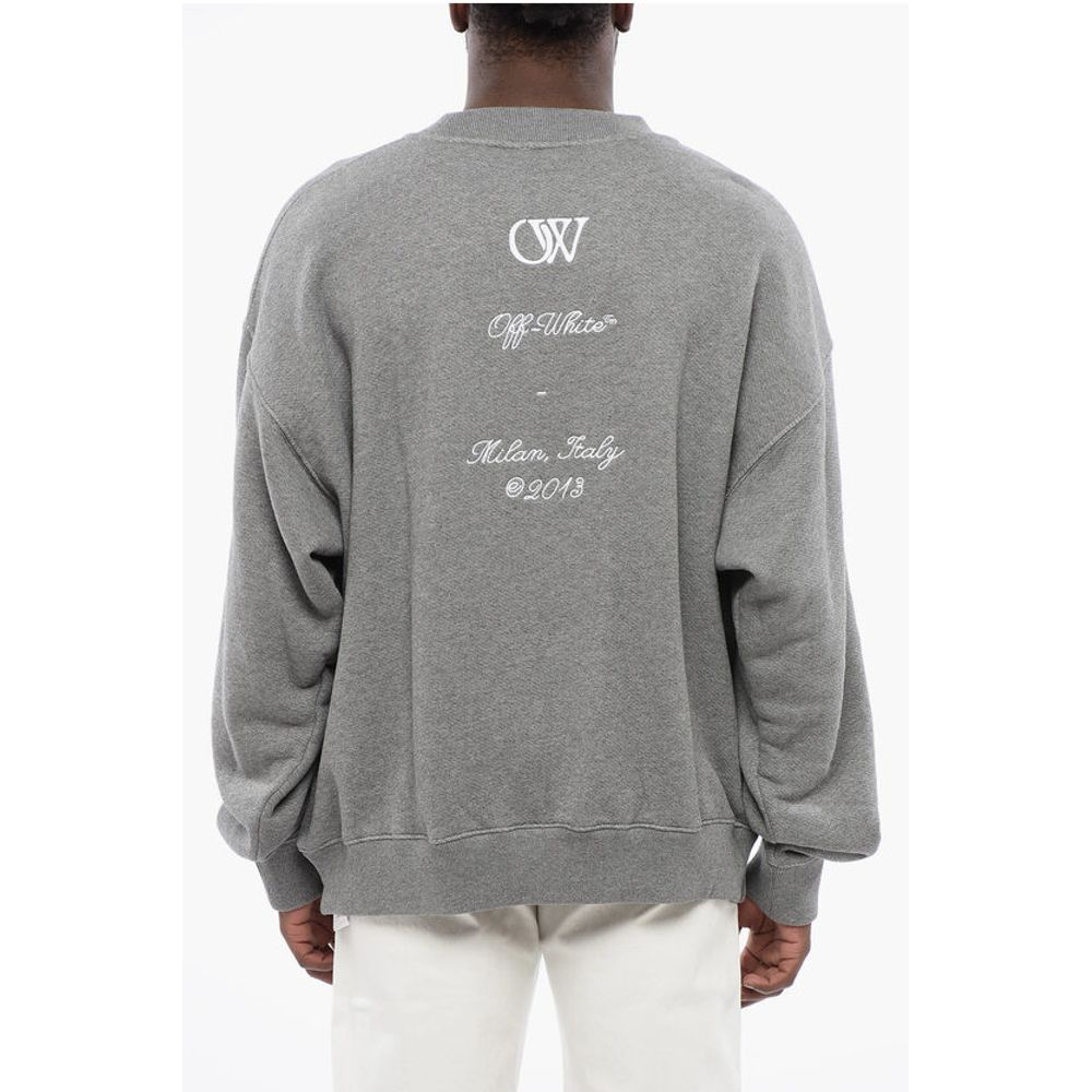 Off-White Solid Color Crewneck Sweatshirt with Embroideries
