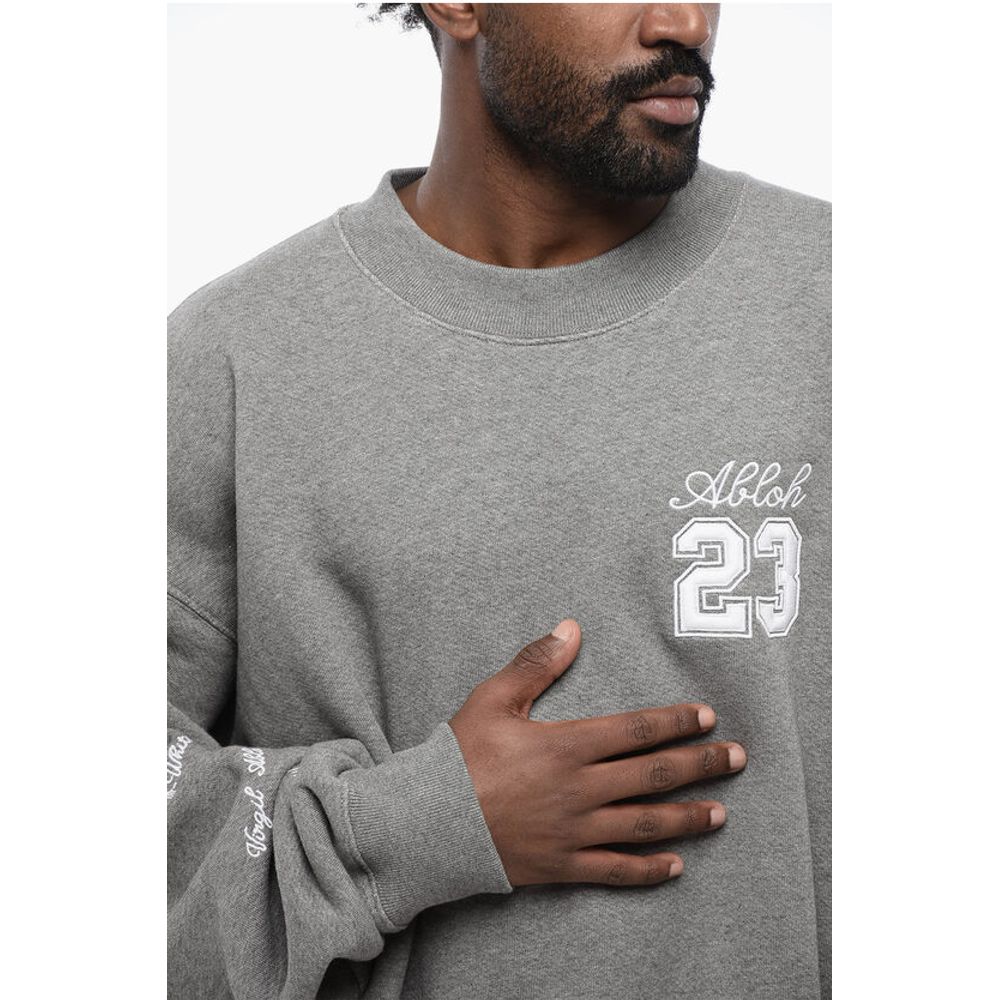 Off-White Solid Color Crewneck Sweatshirt with Embroideries