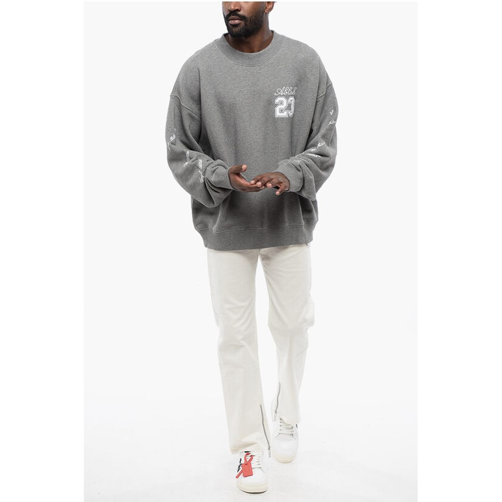 Off-White Solid Color Crewneck Sweatshirt with Embroideries