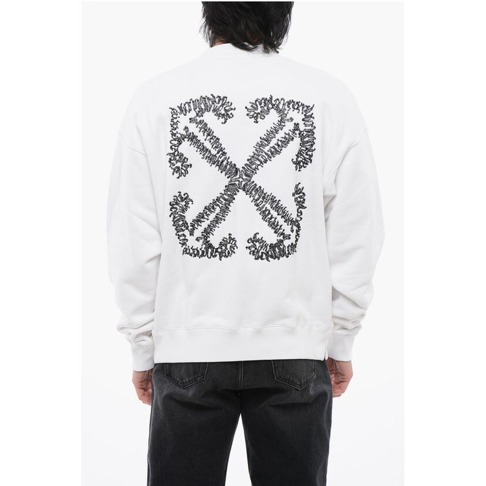 Off-White Brushed Cotton ARROW Embroidered Sweatshirt
