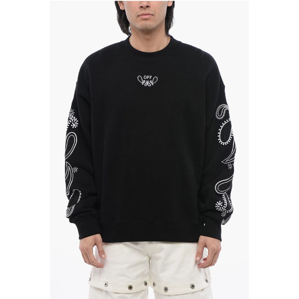 Off-White Brushed Cotton BANDANA Embroidered Crewneck Sweatshirt
