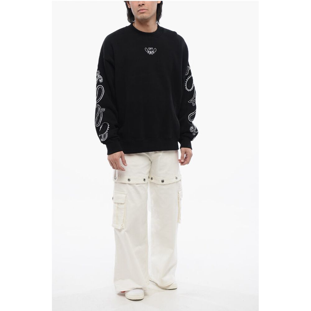 Off-White Brushed Cotton BANDANA Embroidered Crewneck Sweatshirt