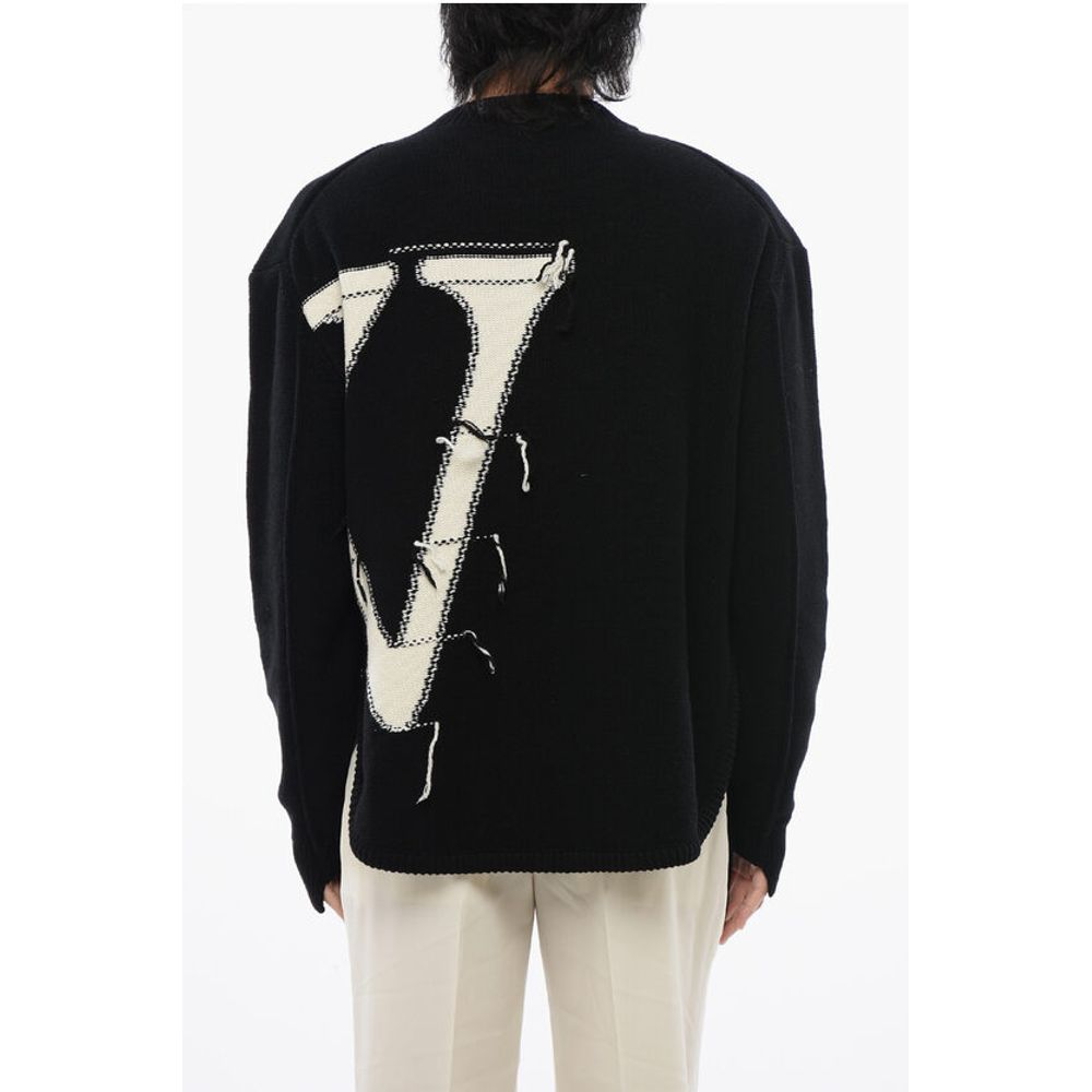 Off-White Crewneck Wool Sweater With Maxi Logo Embroidery