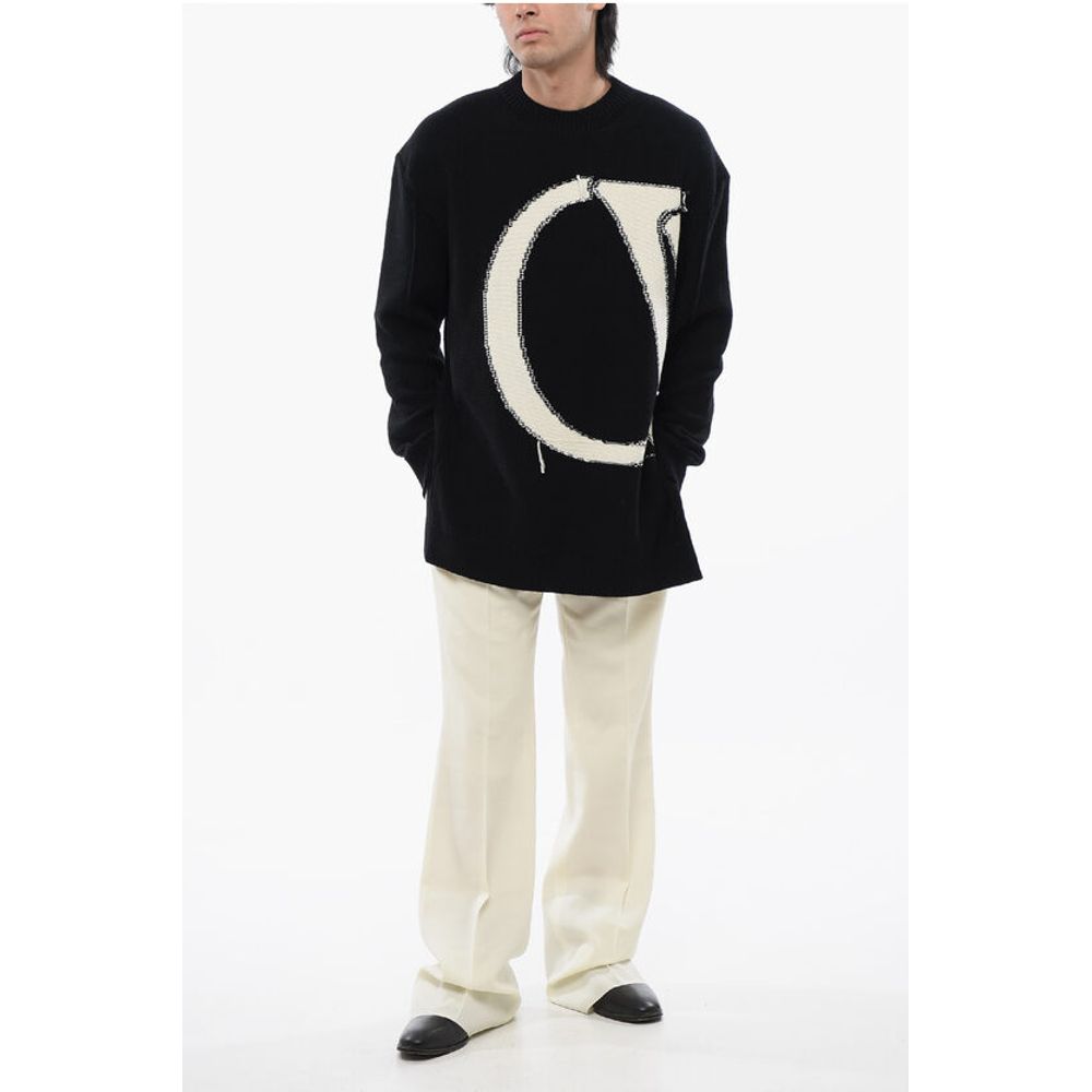 Off-White Crewneck Wool Sweater With Maxi Logo Embroidery