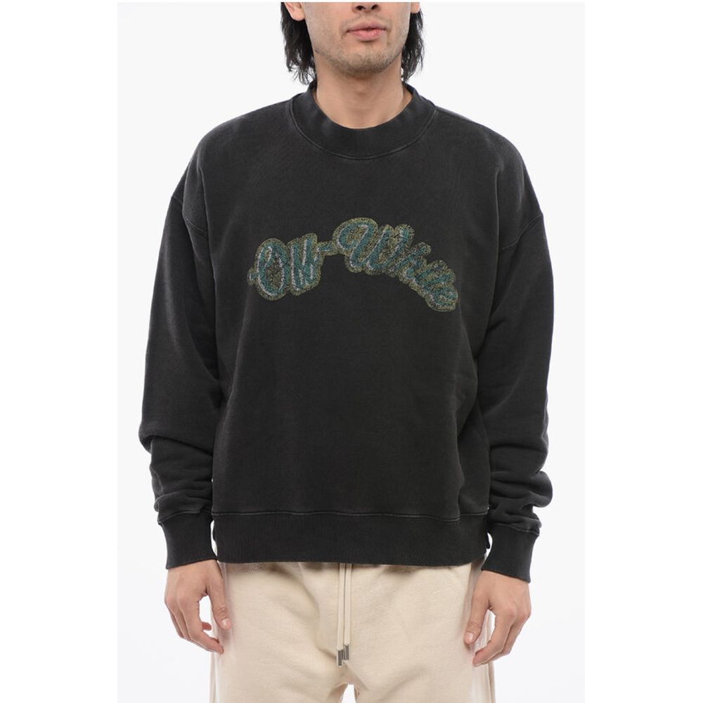 Off-White Brushed Cotton Printed BACCHUS Crewneck Sweatshirt