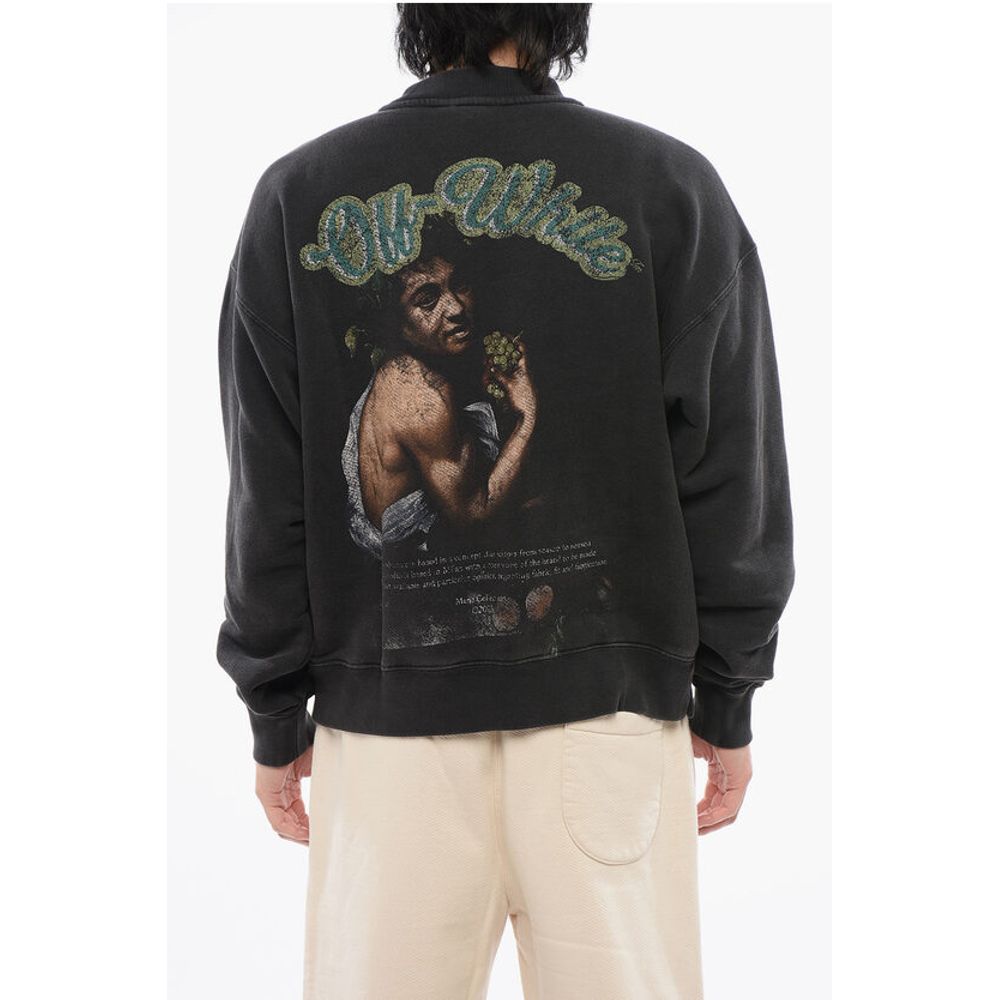 Off-White Brushed Cotton Printed BACCHUS Crewneck Sweatshirt