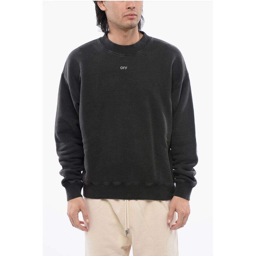 Off-White Brushed Cotton Printed MARY Crewneck Sweatshirt