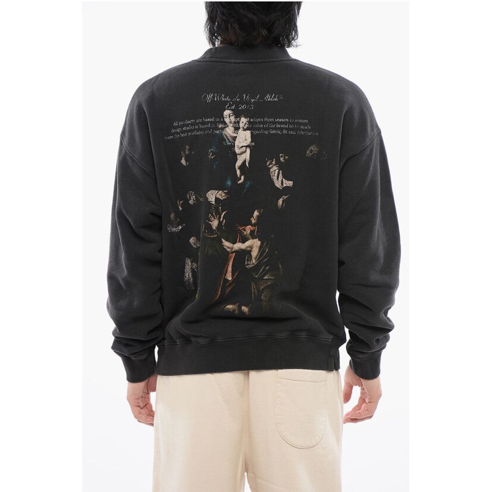 Off-White Brushed Cotton Printed MARY Crewneck Sweatshirt