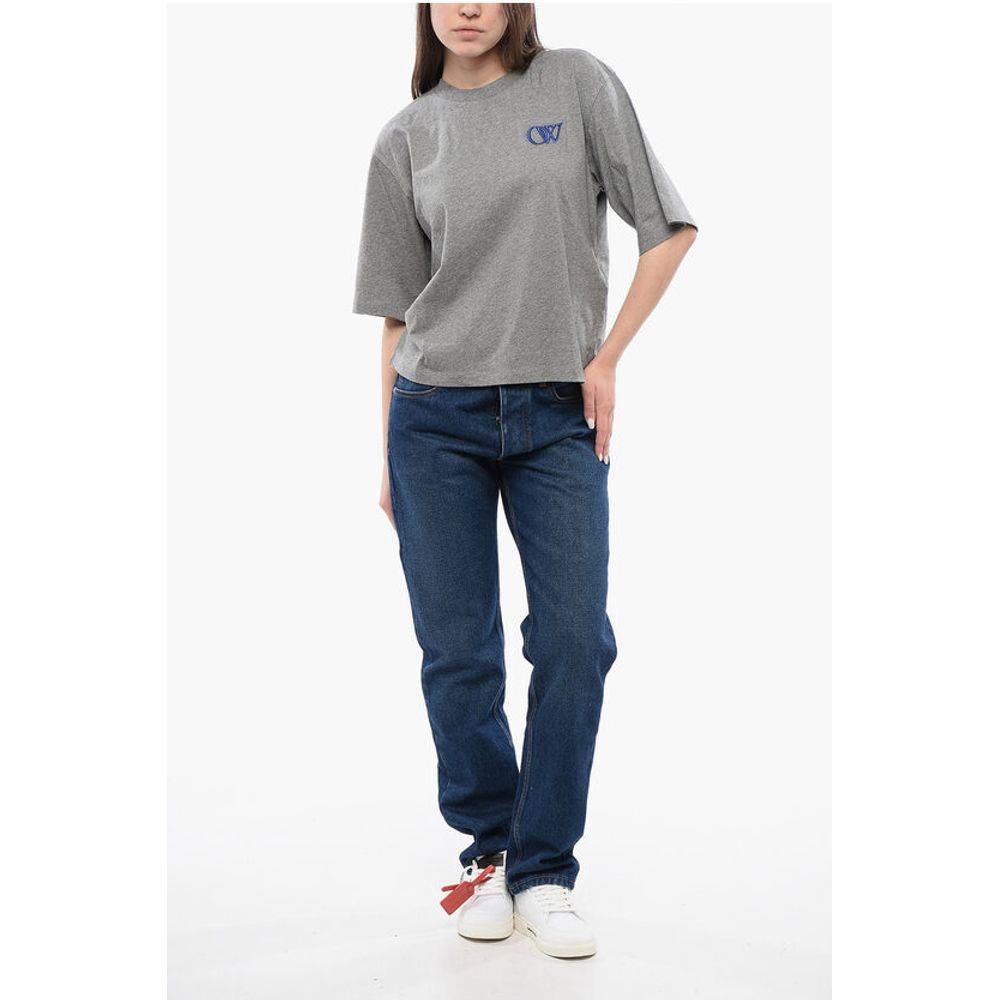 Off-White Solid Color Cotton Crew-neck T-shirt