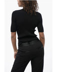 Off-White Ribbed Knit Top with Logoed Patch