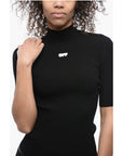 Off-White Ribbed Knit Top with Logoed Patch
