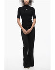 Off-White Ribbed Knit Top with Logoed Patch