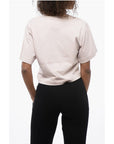 Off-White Crew-neck Crop T-Shirt with Rhinestones Embellished Logo