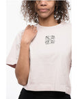 Off-White Crew-neck Crop T-Shirt with Rhinestones Embellished Logo