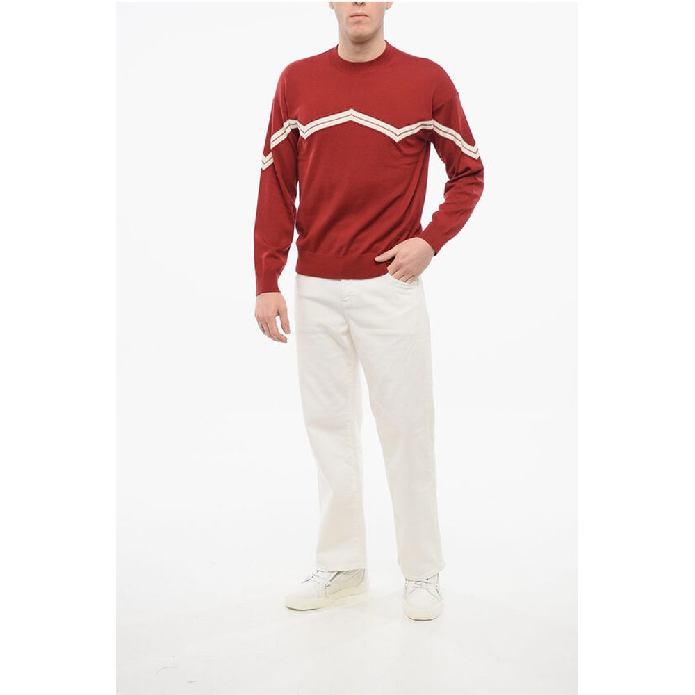 Armani EMPORIO Virgin Wool Sweater with Herringbone Embroidery