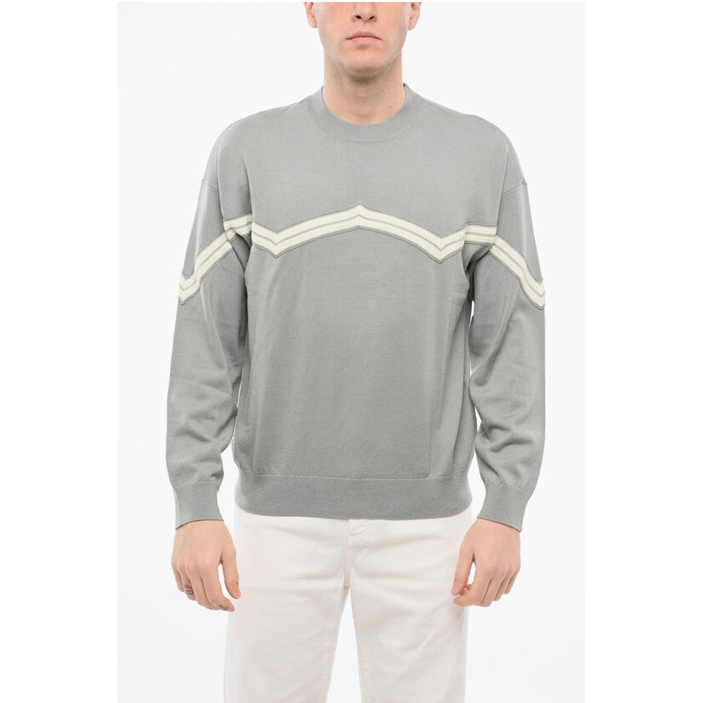 Armani EMPORIO Virgin Wool Sweater with Herringbone Embroidery