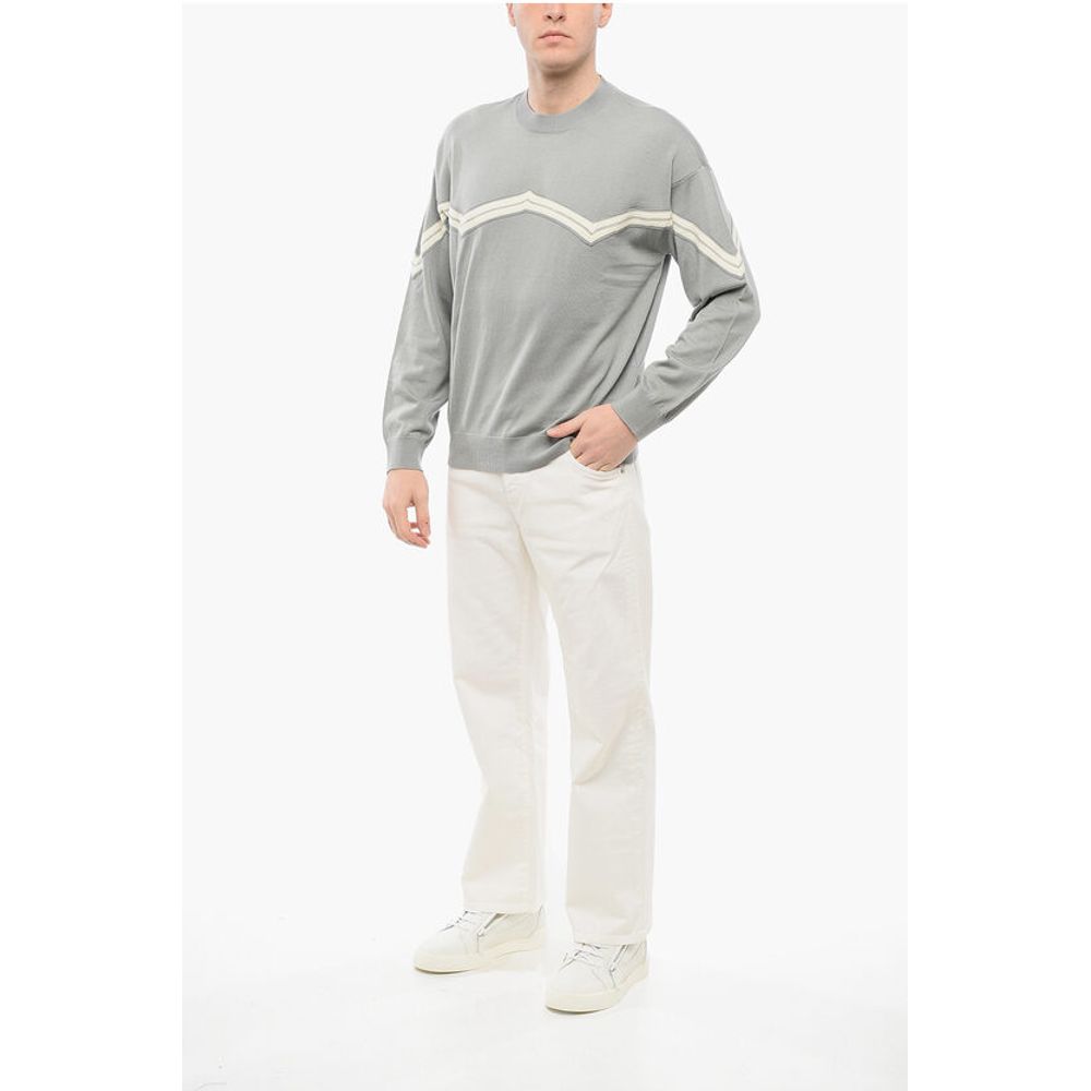 Armani EMPORIO Virgin Wool Sweater with Herringbone Embroidery