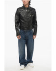 Dolce & Gabbana Leather Jacket with Zipped Sleeves