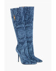 Versace Denim LA GRECA Under the Knee Boots with Stiletto Heel 11cm