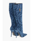 Versace Denim LA GRECA Under the Knee Boots with Stiletto Heel 11cm
