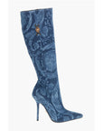 Versace Denim LA GRECA Under the Knee Boots with Stiletto Heel 11cm