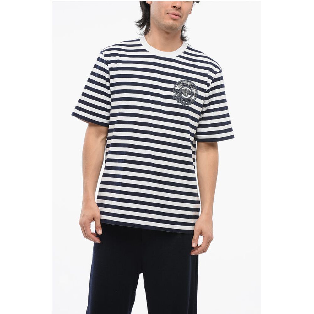 Versace Awning Striped Cotton T-Shirt with Embroidered Logo