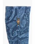 Versace Denim LA GRECA Under the Knee Boots with Stiletto Heel 11cm