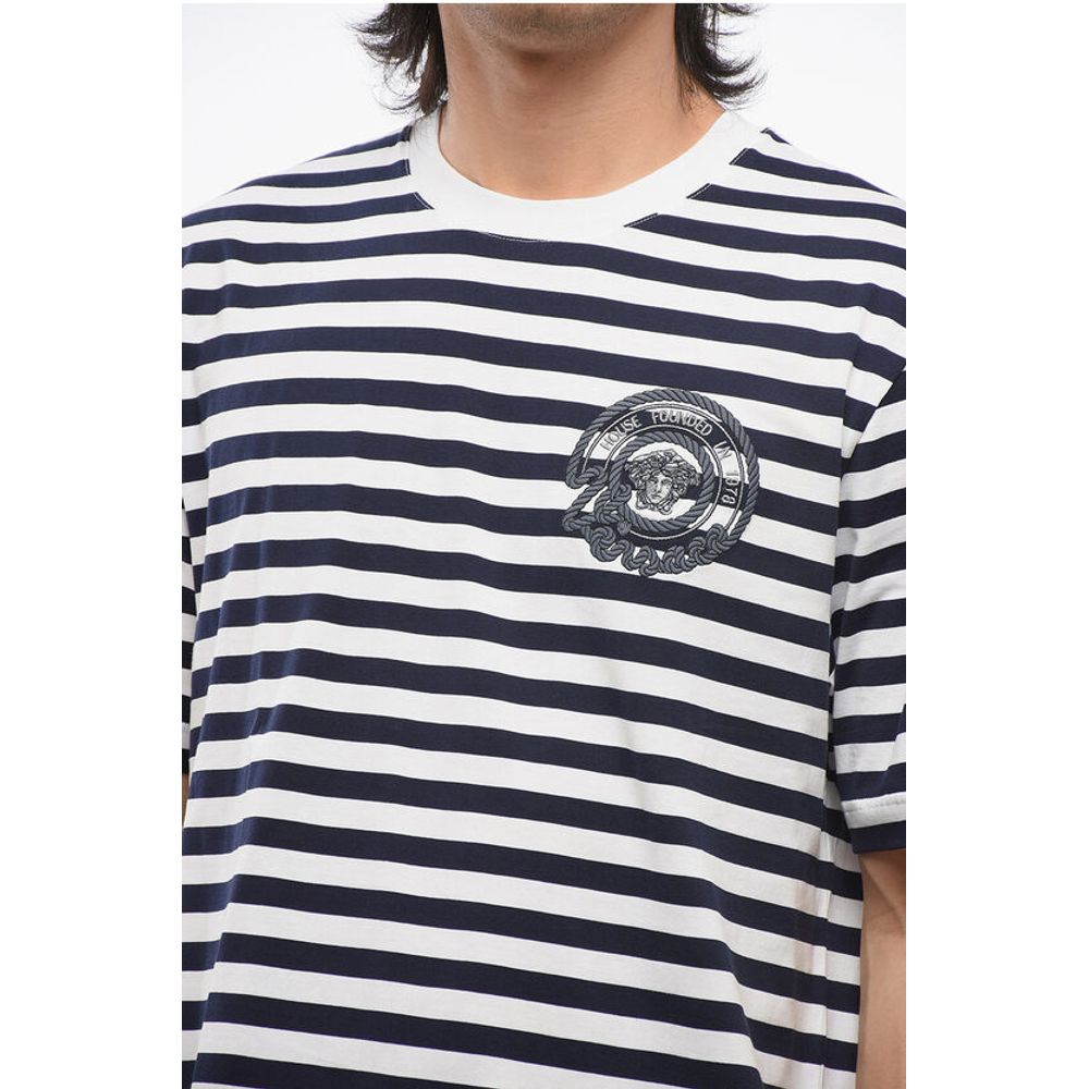 Versace Awning Striped Cotton T-Shirt with Embroidered Logo