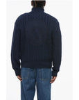 Versace Virgin Wool Zip-up Pullover with Cable Knit Design