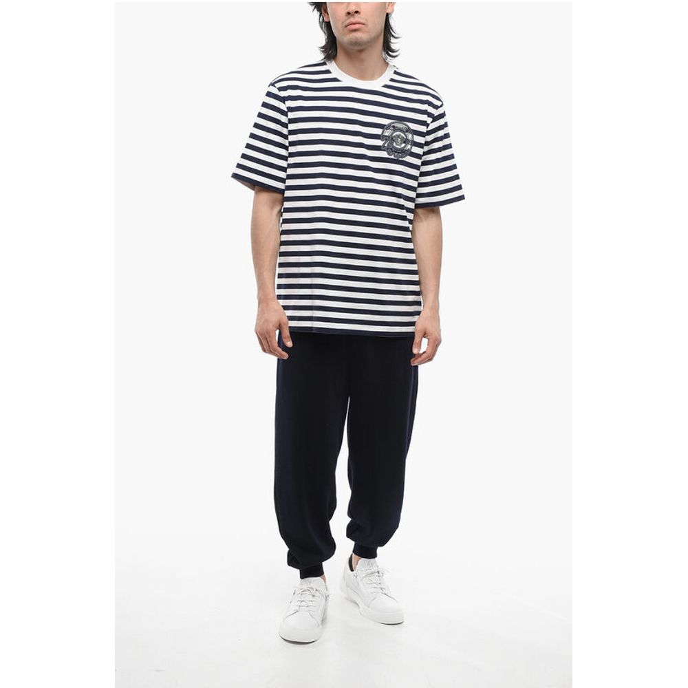 Versace Awning Striped Cotton T-Shirt with Embroidered Logo