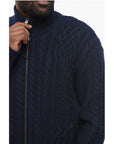 Versace Virgin Wool Zip-up Pullover with Cable Knit Design