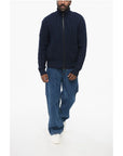 Versace Virgin Wool Zip-up Pullover with Cable Knit Design