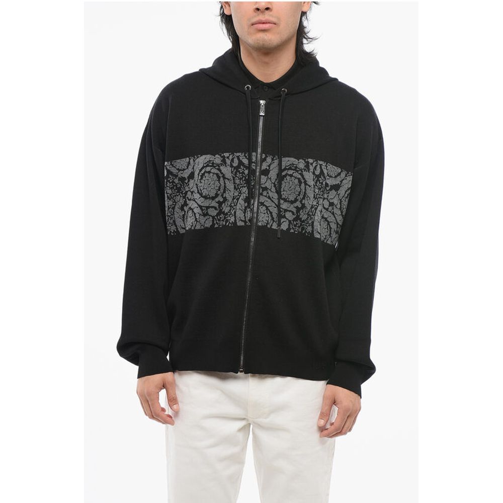 Versace Zip-up Barocco Patterned Pullover with Hood