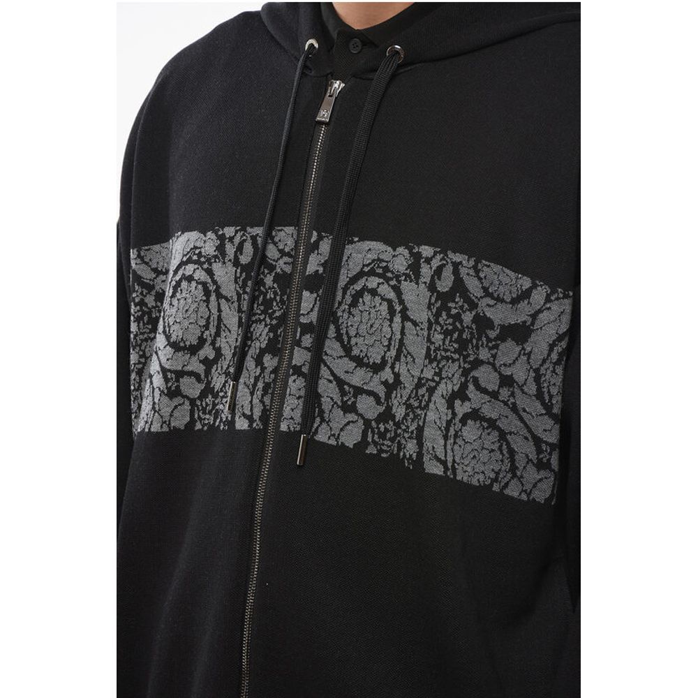 Versace Zip-up Barocco Patterned Pullover with Hood
