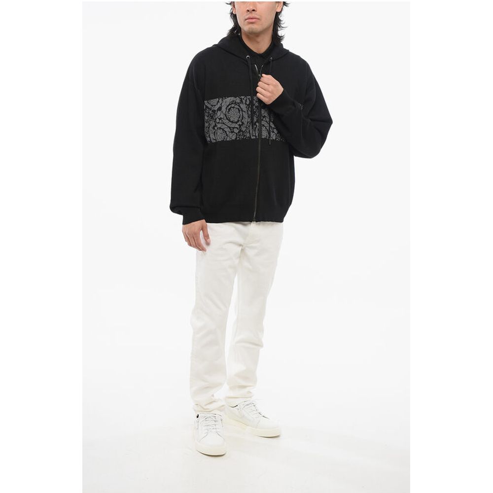 Versace Zip-up Barocco Patterned Pullover with Hood