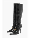 Versace Crocodile Effect Printed Leather Under the Knee Boots 11cm