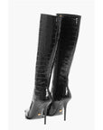Versace Crocodile Effect Printed Leather Under the Knee Boots 11cm