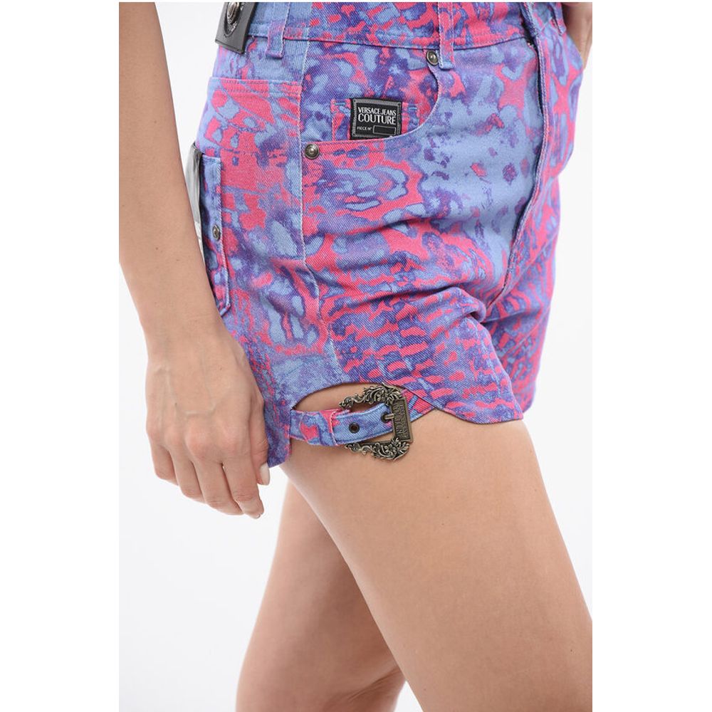 Versace JEANS COUTURE Animal Patterned Denim Shorts with Buckle Deta