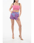 Versace JEANS COUTURE Animal Patterned Denim Shorts with Buckle Deta