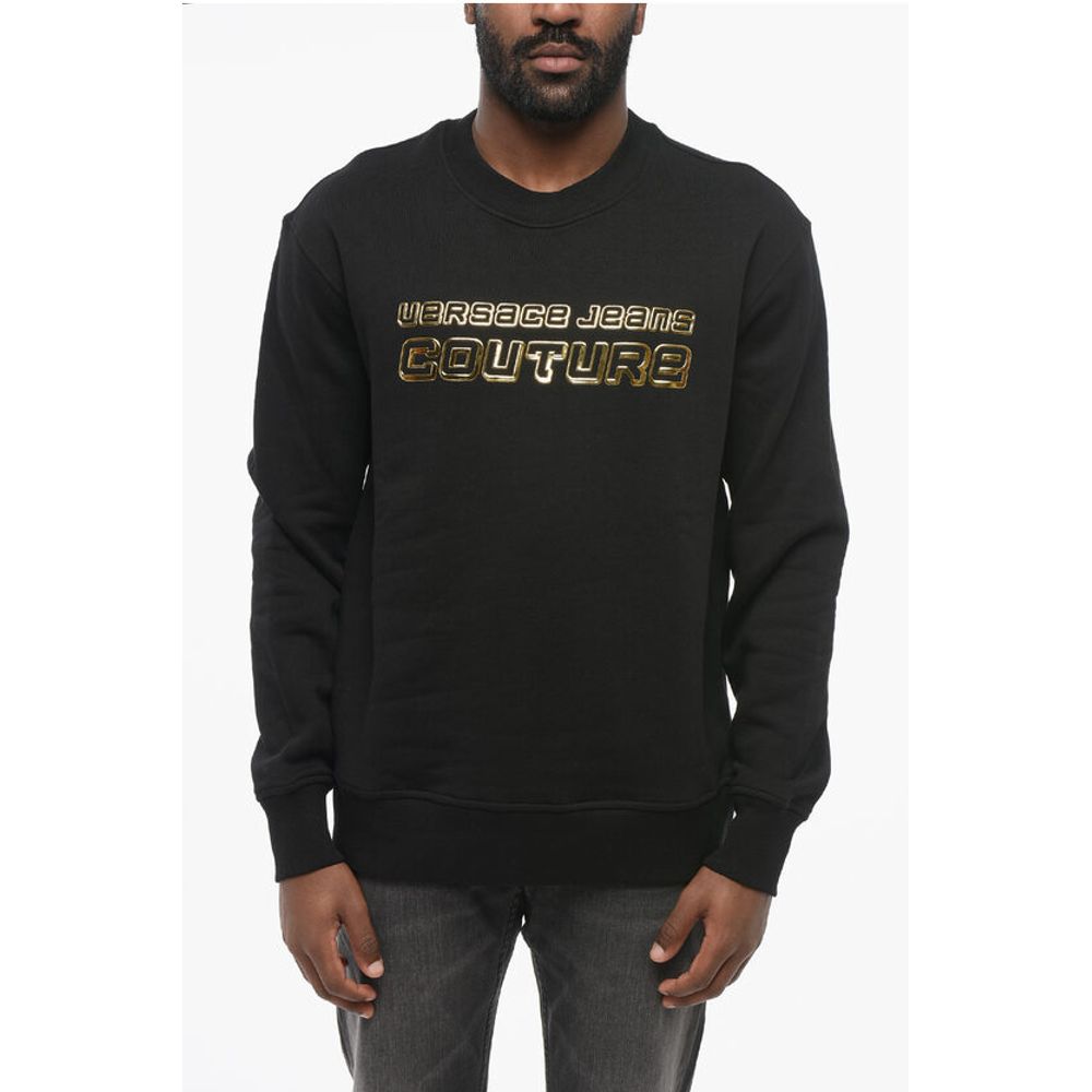 Versace JEANS COUTURE Crew Neck Sweatshirt with Embossed Lamè Logo