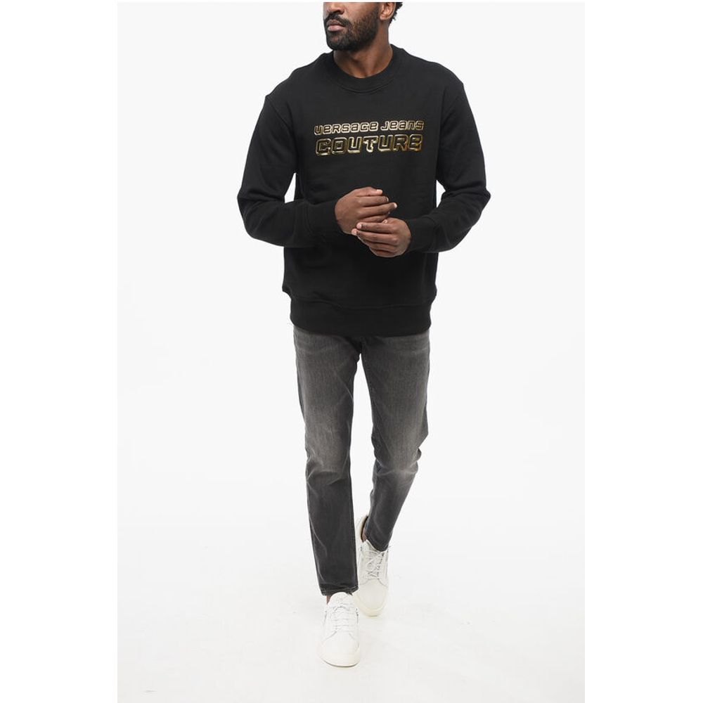 Versace JEANS COUTURE Crew Neck Sweatshirt with Embossed Lamè Logo