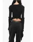 Versace JEANS COUTURE Ribbed Cropped Top with Self-tie Detail