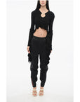 Versace JEANS COUTURE Ribbed Cropped Top with Self-tie Detail