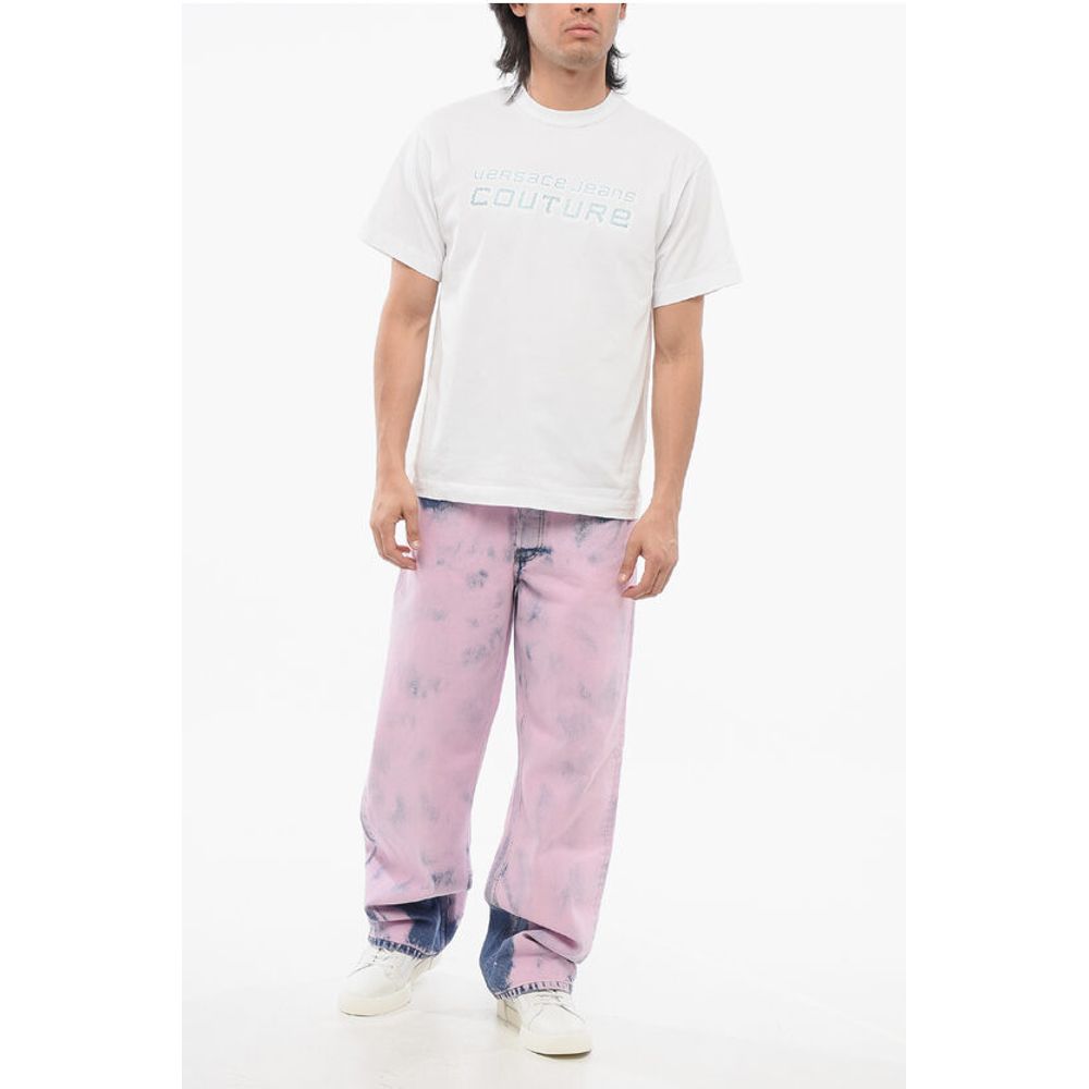 Versace JEANS COUTURE Crew Neck Cotton T-Shir with Rhinestoned Logo